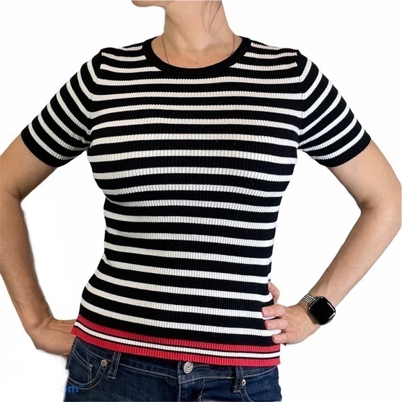 Zara Tops - ZARA Black White Stripe Knit Top Large